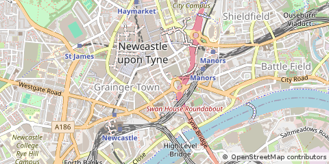 Map of Newcastle Upon Tyne, Tyne and Wear
