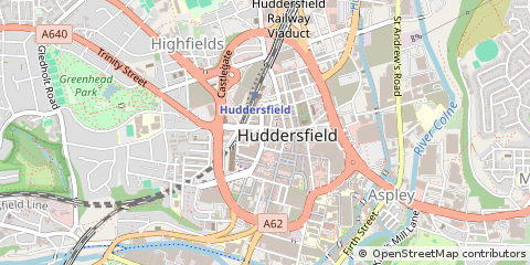 Map of Huddersfield, West Yorkshire