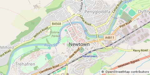 Map of Newtown, Powys