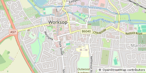 Map of Worksop, Nottinghamshire