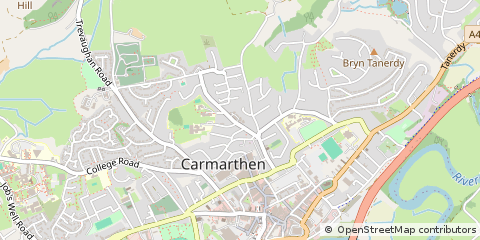 Map of Carmarthen, Carmarthenshire