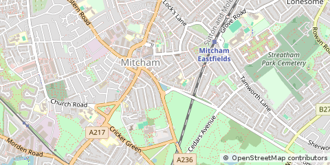 Map of Mitcham, Surrey