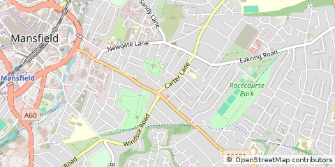 Map of Mansfield, Nottinghamshire.
