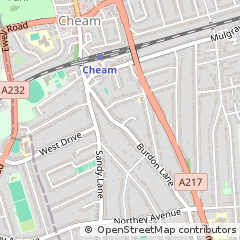 Map of Cheam, Surrey