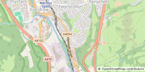 Map of Merthyr Tydfil, MID Glamorgan