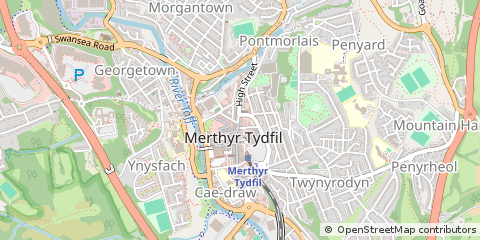 Map of Merthyr Tydfil, MID Glamorgan