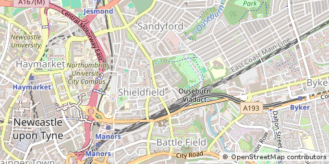 Map of Shieldfield, Newcastle Upon TYN