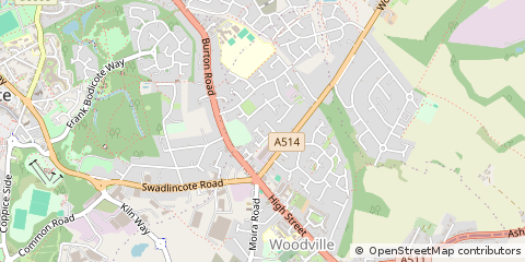Map of Swadlincote, Derbyshire
