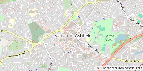 Map of Sutton in Ashfield, Nottinghamshire