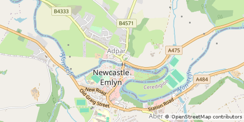 Map of Newcastle Emlyn, Ceredigion