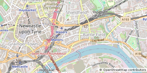 Map of Newcastle Upon Tyne, Tyne and Wear