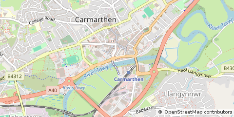 Map of Carmarthen, Carmarthenshire