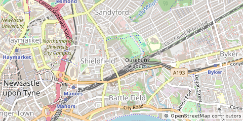 Map of Newcastle-U-Tyne, Tyne and Wear
