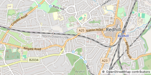 Map of Redhill, Surrey