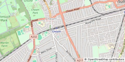 Map of Cheam, Surrey