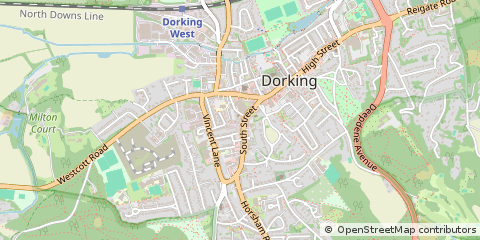 Map of Dorking, Surrey