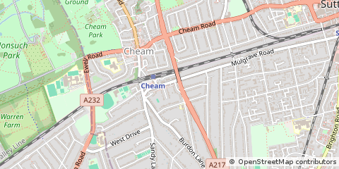 Map of Cheam, Surrey