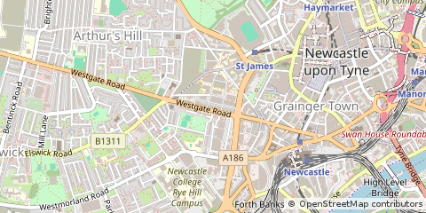 Map of Newcastle Upon Tyne, Tyne and Wear