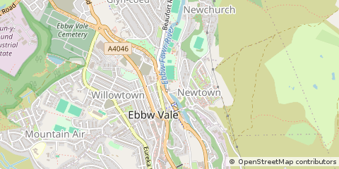 Map of Ebbw Vale, Blaenau Gwent
