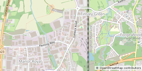 Map of Crawley, W Sussex