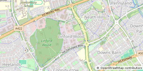 Map of Linford Wood, Milton Keynes