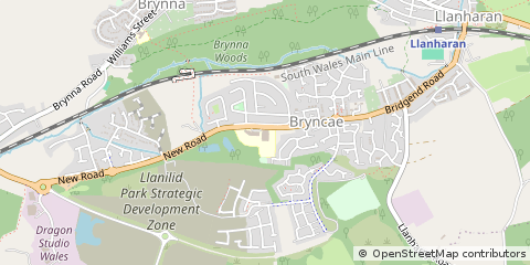 Map of Llanharan, Rhondda Cynon TAF