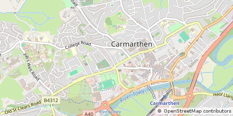 Map of Carmarthen, Carmarthenshire