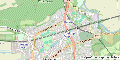 Map of Dorking, Surrey
