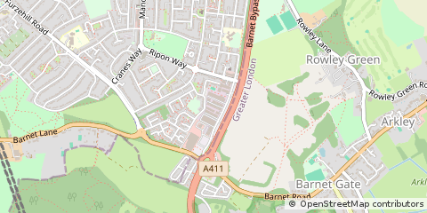 Map of Borehamwood, Hertfordshire