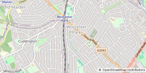 Map of Worcester Park, Surrey