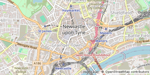 Map of Newcastle Upon Tyne, Tyne and Wear