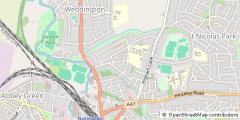 Map of Nuneaton, Warwickshire