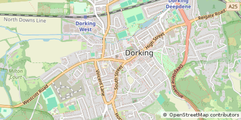 Map of Dorking, Surrey