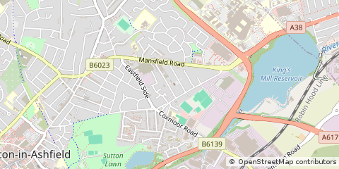 Map of Sutton in Ashfield, Nottinghamshire