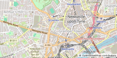 Map of Newcastle Upon Tyne, Tyne and Wear