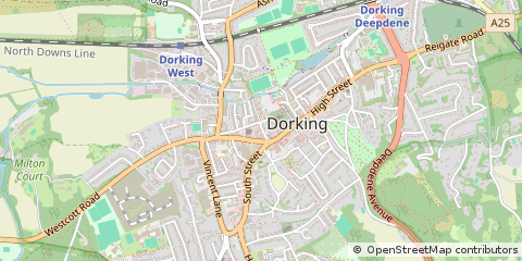 Map of Dorking, Surrey