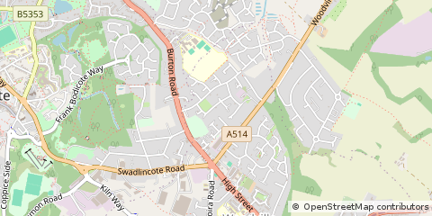 Map of Swadlincote, Derbyshire