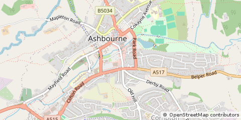 Map of Ashbourne, Derbyshire