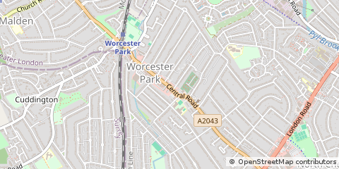 Map of Worcester Park, Surrey