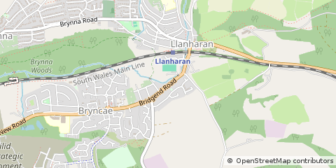 Map of Llanharan, Rhondda Cynon TAF