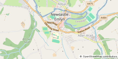 Map of Newcastle Emlyn, Carmarthenshire