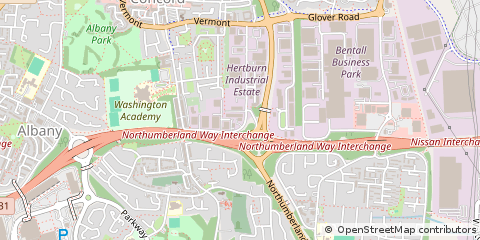 Map of Washington, Tyne and Wear