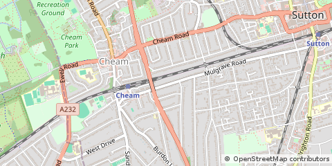 Map of Cheam, Surrey