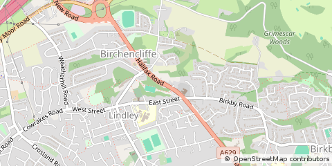 Map of Huddersfield, West Yorkshire