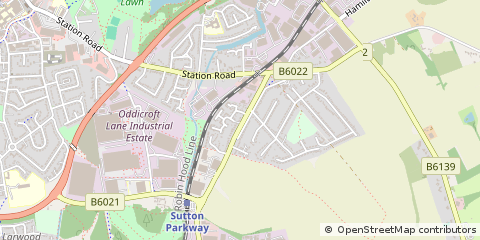 Map of Sutton in Ashfield, Nottinghamshire