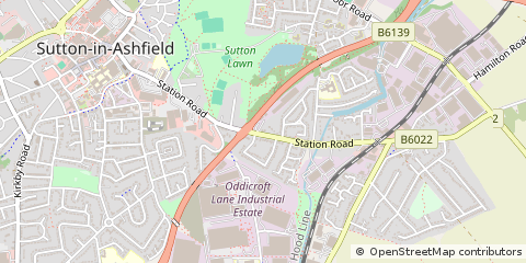 Map of Sutton in Ashfield, Nottinghamshire