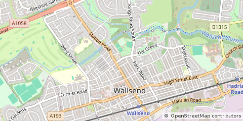 Map of Wallsend, Tyne and Wear