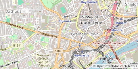 Map of Newcastle Upon Tyne, Tyne and Wear