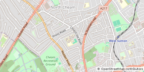 Map of Cheam, Surrey