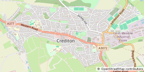 Map of Crediton, Devon